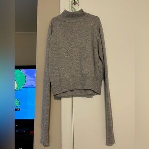 NEELY Women’s Knit Grey Cropped Mock Turtle Neck Long Sleeve Sweater SMALL